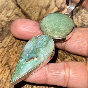 Large Teardrop Green Chrysoprase Pendant 3”
